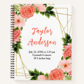 Coral Red Roses Floral Baby Birth Stats Notitieboek (Voorkant)