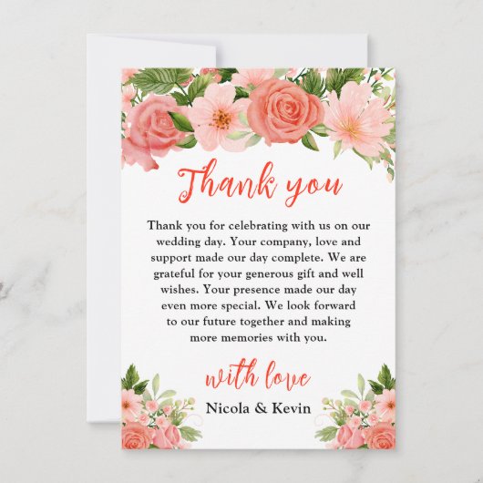 Coral Red Roses with Foliage Bedankkaart (Voorkant)