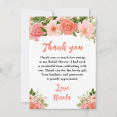 Coral Red Roses with Foliage Bridal Shower Bedankkaart (Voorkant)