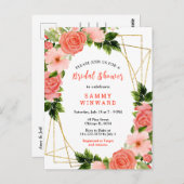 Coral Red Roses with Foliage Bridal Shower Briefkaart (Voorkant / Achterkant)