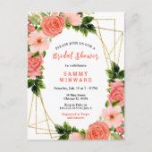 Coral Red Roses with Foliage Bridal Shower Briefkaart (Voorkant)