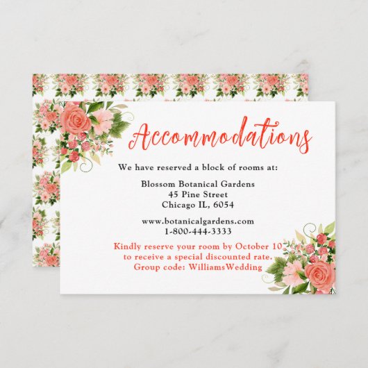 Coral Red Roses with Foliage Informatiekaartje (Voorkant / Achterkant)