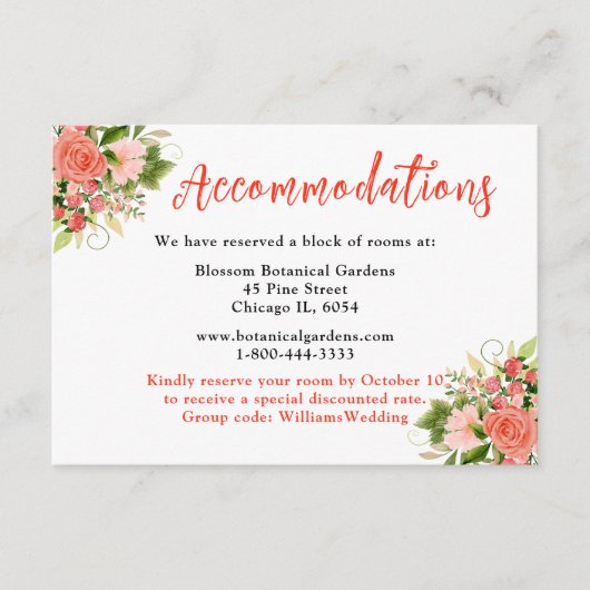 Coral Red Roses with Foliage Informatiekaartje (Voorkant)