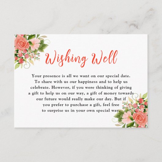 Coral Red Roses with Foliage Informatiekaartje (Voorkant)