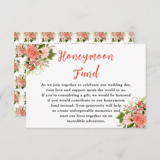 Coral Red Roses with Foliage Informatiekaartje (Voorkant / Achterkant)