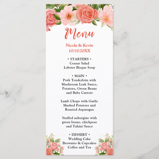 Coral Red Roses with Foliage Menu (Voorkant)