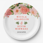 Coral Red Roses with Foliage Papieren Bordje (Voorkant)