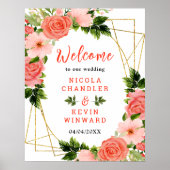 Coral Red Roses with Foliage Poster (Voorkant)