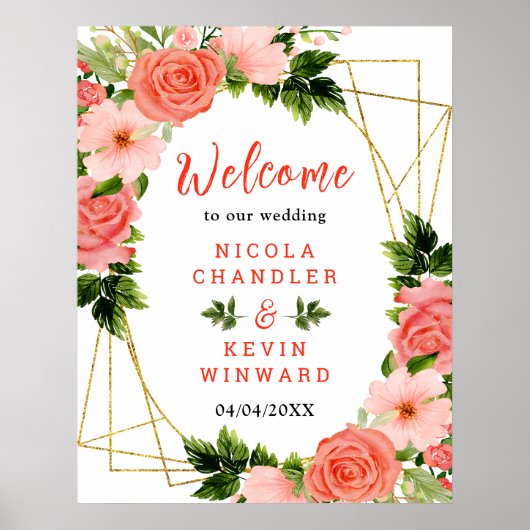 Coral Red Roses with Foliage Poster (Voorkant)