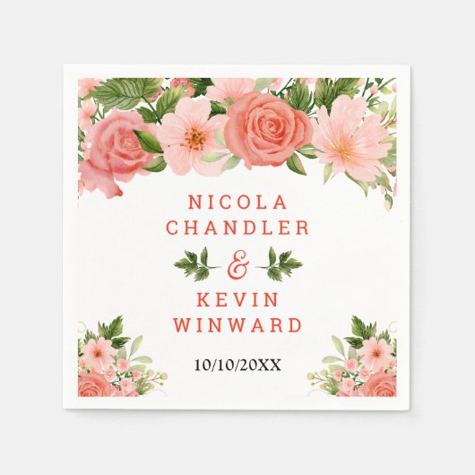 Coral Red Roses with Foliage Servet (Voorkant)