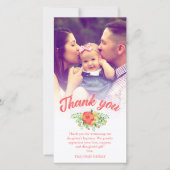 Coral Red Spring Bouquet Baptisme Foto Bedankkaart (Voorkant)