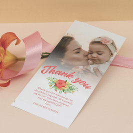 Coral Red Spring Bouquet Baptisme Foto Bedankkaart