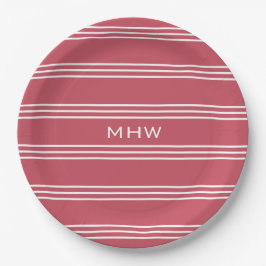 Coral Red Stripes aangepast monogram papier bord