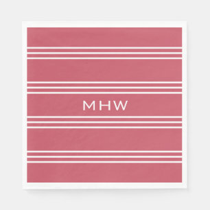 Coral Red Stripes, aangepast monogram papier serve Servetten