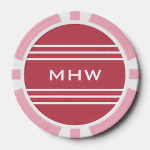Coral Red Stripes aangepaste monogram poker chips