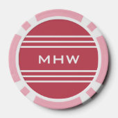 Coral Red Stripes aangepaste monogram poker chips (Achterkant)