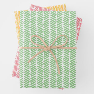 Coral Red Sunny Yellow Green Abstract Zigzag Art Inpakpapier Vel