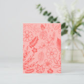 Coral Red Tropical Floral Pattern Briefkaart (Staand voorkant)