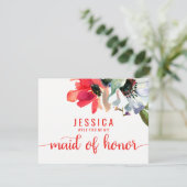 Coral Red Waterverf zal je mijn bruidsmeisje zijn Kaart (Staand voorkant)
