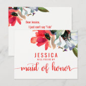 Coral Red Waterverf zal je mijn bruidsmeisje zijn Kaart (Voorkant / Achterkant)