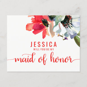 Coral Red Waterverf zal je mijn bruidsmeisje zijn Kaart