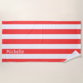 Coral Red White Cabana Stripes Strandlaken (Voorkant)