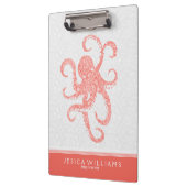 Coral Red White Cute Octopus Illustratie Klembord (Links)