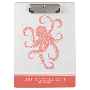 Coral Red White Cute Octopus Illustratie Klembord