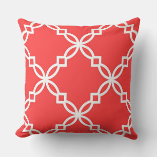 Coral Red White - groot Fancy Quatrefoil patroon Kussen