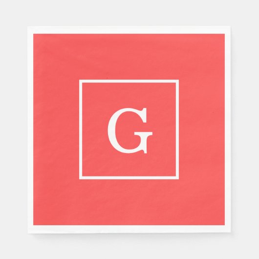 Coral Red White Initiaal monogram Servetten (Voorkant)