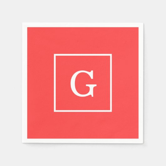 Coral Red White Initiaal monogram Servetten (Voorkant)