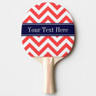 Coral Red White LG Chevron Navy Blue Name Monogram Tafeltennisbatje