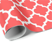 Coral Red White Moroccan Quatrefoil Pattern #5 Cadeaupapier (Rol Hoek)