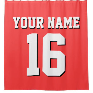 Coral Red White Sports Jersey Team Jersey Douchegordijn