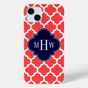 Coral Red WhMarokkaans #5 Navy 3 Initiaal Monogram iPhone 15 Mini Hoesje