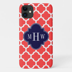 Coral Red WhMarokkaans #5 Navy 3 Initiaal Monogram Case-Mate iPhone Case