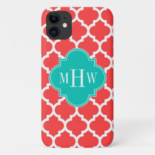 Coral Red WhMoroccan #5 Blauwgroen 3 Initiaal mono Case-Mate iPhone Case
