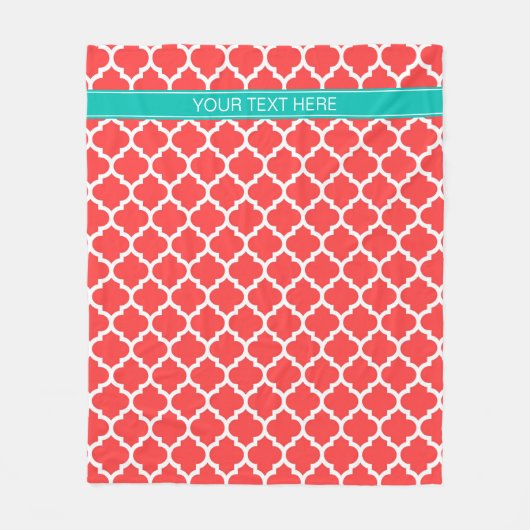 Coral Red WhMoroccan #5 Monogram Blauwgroen naam Fleece Deken (Voorkant)