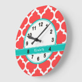 Coral Red WhMoroccan #5 Monogram Blauwgroen naam Grote Klok (Hoek)