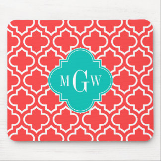 Coral Red WhMoroccan #6 Monogram Blauwgroen naam Muismat