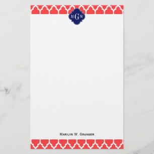 Coral Red Wht Moroccan #4 Briefpapier