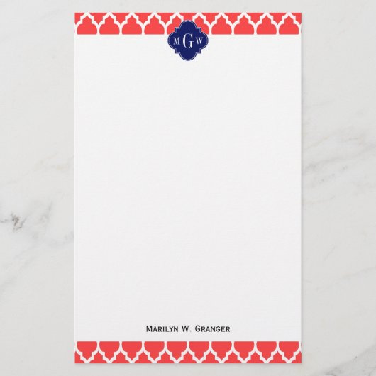 Coral Red Wht Moroccan #4 Briefpapier (Voorkant)