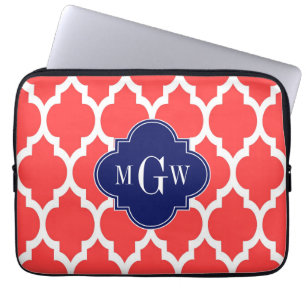 Coral Red Wht Moroccan #4 Laptop Sleeve