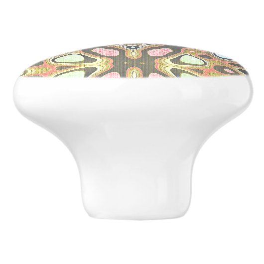 Coral Red Yellow Blue Hip  Art Motif Keramische Knop (Zijkant)