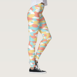 Coral Red Yellow Light Blue Camouflage Patroon Leggings