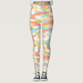 Coral Red Yellow Light Blue Camouflage Patroon Leggings (Voorkant)