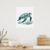 Coral Reef Explorer - Waterverf schildpad in een k Poster (Keuken)