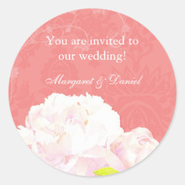 Coral Reef Peony Wedding Invitation Ronde Sticker