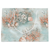 Coral Reef Seashells & Aqua Waves Pattern (10) Groot Cadeauzakje (Voorkant)