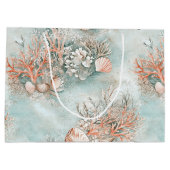 Coral Reef Seashells & Aqua Waves Pattern (10) Groot Cadeauzakje (Achterkant)